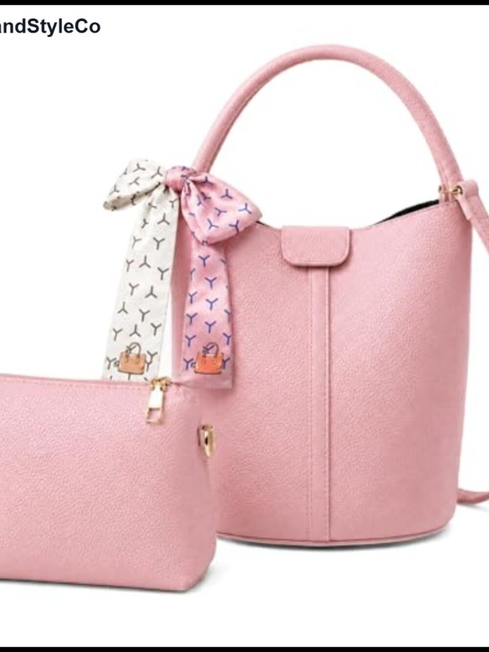 Vegan Leather Bucket Bag Crossbody Purse Removable Strap